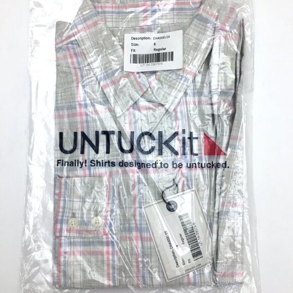 UNTUCKit Women's Chasseles Grey Pink Blue Plaid Shirt Button Up Long Sleeves 6 - Picture 8 of 9